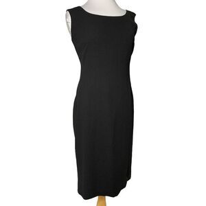 Maggie London Classic LBD Black Sheath Dress Sz 4 Gold Satin Lined 10" Side Slit